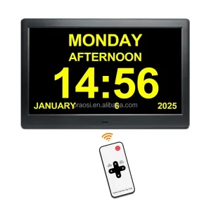10″ Large Display Digital Calendar Clock Day Custom Alarms Medicine Reminders Dimmable Dementia Alzheimer’s Clocks Seniors