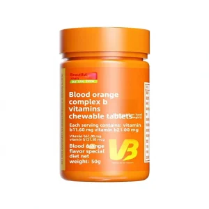100 count Blood Orange Flavored Chewable B Complex Tablets Multiple B Vitamins Including B12 Folic Acid Biotin 50g
