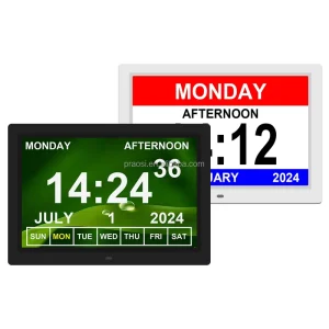 12″ Digital Calendar Alarm Clock Date Dementia Clock Alarms Medicine Reminders Alzheimer’s Elderly Seniors Impaired Vision