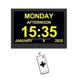 13″ Digital Calendar Day Clock Medicine Reminders Custom Alarm Day Date Seniors Large Font Analogue Dementia Clock Auto DST
