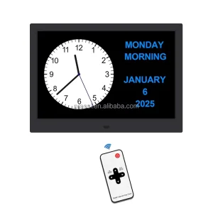 13″ Large Font Analogue Dementia Clock Medicine Reminders Custom Alarms Auto DST Digital Calendar Day Clock Remote Control