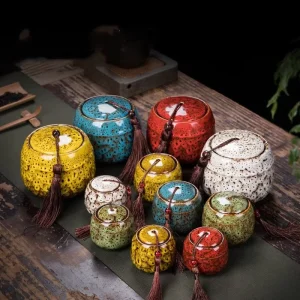 130ml Mini Reactive Glaze Ceramic Tea Jar Airtight Container for Herbal Powder & Tea