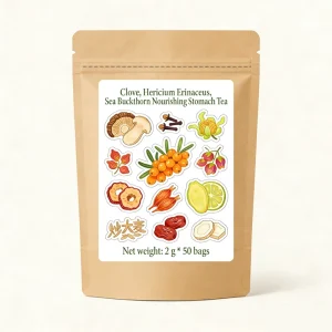 2 Grams * 50 Bags Fresh Chinese Herbal Health Tea Clove Hericium Erinaceus Sea Buckthorn Stomach Nourishing Tea in Bulk Box