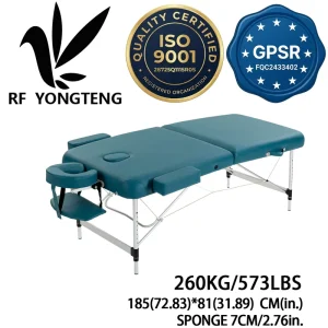 2 Section Aluminum Portable Massage Table Folding Teal PU Leather Face Cradle Armrests Spa Salon Therapy