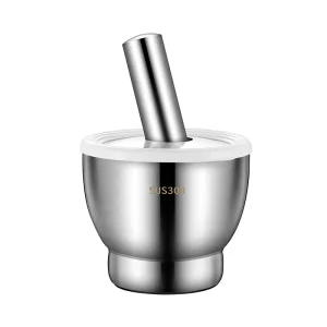 304 Stainless Steel Masher Spice Grinder Household Grinding Garlic Mortar and Pestle Set With Lid Masher Multi purpose Mills