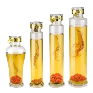 500ml 1L 1.5L 2L 3L Thickened Bottom High Borosilicate Glass Ginseng Wine Bottle Screw Cap Decal Luxury Clear Custom