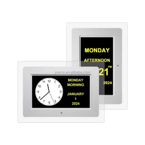 7″ Acrylic Digital Calendar Alarm Clock Large Display Analogue Dementia Clock Day Date DST Medicine Reminders Remote Control