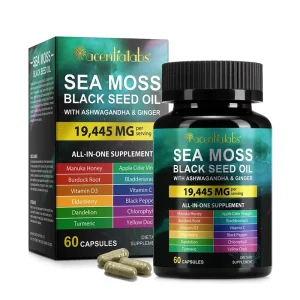 Acentiallabs Private Label All in One Organic Shilajit Sea Moss Capsules with Black Seed Oil Ashwagandha