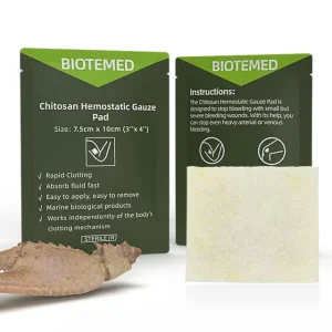 BIOTEMED Small Size 7.5*10cm Chitosan Hemostatic Gauze Bandage Dressing Hemostat Stop Moderate Bleeding Class II