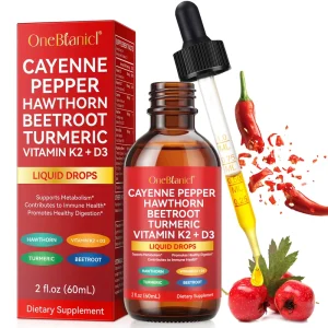 Cayenne Pepper Extract Liquid Drops with Hawthorn Beetroot Turmeric VitaminI K2 + D3 for Supports Metabolism