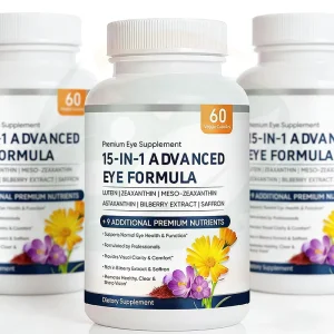 China Herb Supply 15 in 1 Advanced Eye Formula Capsules 60 Capsules with Lutein Zeaxanthin Astaxanthin Bilberry Extract