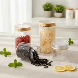 Chinese Medicine Sliced Powder High-end Cylindrical Packaging Jar Double Layer Cover sealed PE Transparent Jar