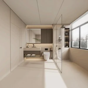 Chinese Style Bathroom Medicine Cabinet with MDF Base and High Gloss Engineered Wood Veneer Including Slide Rails