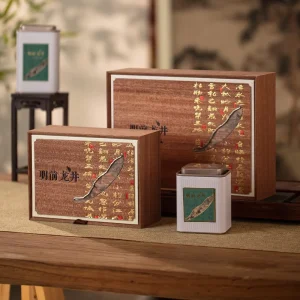 Chinese Tea Set Gift Set Wooden Gold Foil Longjing Calligraphy Iron Box Customization