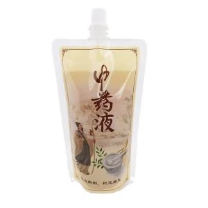 Oem Portable Food Grade PET PE Stand Pouch Liquid Chinese Medicine Bag with Zipper Top Sealed for Dispensing Nozzle