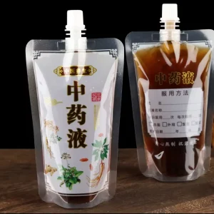 Clear Juice Nozzle Transparent Plastic Stand-Up Spout Pouch for Traditional Chinese Medicine Liquid