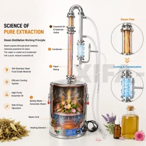 Commercial Steam Distillation Unit 15-98L Stainless Steel Essential Oil Extractor for Peppermint Cinnamon Leaf Oil