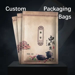 Custom Gravure Printed Resealable Kraft Paper Bag Three Side Seal Pouch Traditional Chinese Medicine Herbal Tea Powder Packaging