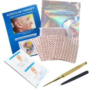 Ear Seeds Auricular Sticker Kit Acupuncture Kit Acupressure with Ears Seed 1200 Pcs Ear Chart Tweezer