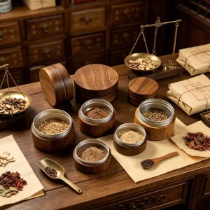 Eco Friendly Herbal Powder Spice Powder Walnut Wood Cosmetic Jar with Aluminum Inner Cream Container