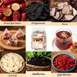 Five Treasure Ginseng Raw Steamed High Grade Herbal Tea Bags Traditional Chinese Blend Health Tea Energy Recharge Men