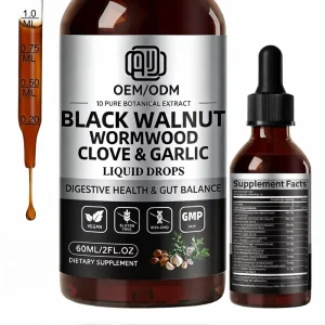 GMP OEM Private Label Black Walnut Wormwood Clove Garlic Liquid Drops Digestive Health Gut Balance Support Dietary Supplement