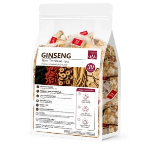 Ginseng Five Treasure Tea 5g*30 Tea Bags Maca Goji Berry Mulberry Red Date Herbal Tea Resealable Pouch Energy Drink
