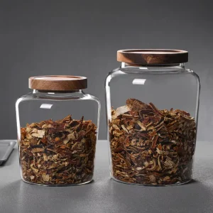Glass Sealed Storage Jar Acacia Wooden Lid 1.5L Sustainable Modern Design for Dried Fruits Chinese Medicine Freshness