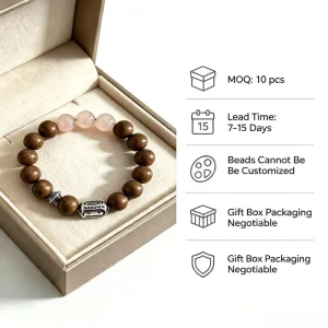 Handcrafted Incense Bead Bracelet Natural Rose Quartz Retro Silver Scented Bracelet Oriental Jewelry For Custom