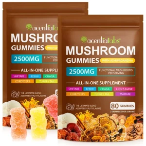 Immune Health Brain Boost Lion’s Mane Mushroom Gummies Ashwagandha Reishi Heart Support Mushroom Gummies