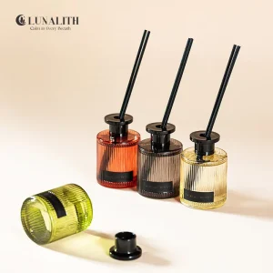 LunaLith 150ml Green Ribbed Glass Bottle Aromatherapy Diffuser | Custom Logo High Quality Reed Diffuser for Hotel