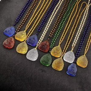 Manjushri Bodhisattva Pendant Green Tara Medicine Buddha Guanyin Pendant Necklace for Men Traditional Chinese Glaze Necklace
