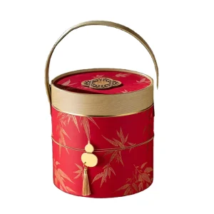 Mid Autumn Festival Chinese Round Moon Cake Gift Box with Bamboo Printing Drum Custom Moon Cake Pastry Packaging