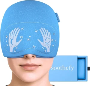 Migraine Relief Cap Built in Slide up Eye Mask Headache Relief 360° Compression Hat with Cooling Gel for Tension and Stress