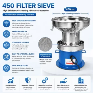 Mini 450 Vibro Sifter Stainless Steel Vibrating Filter Screen Machine for Powder Granule Separation
