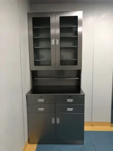 Modern SS304 Stainless Steel Medical Storage Cabinets Glass Door Cabinets with Drawers Commercial Furniture for Hospitals