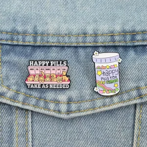 Mood Booster Enamel Pin Cute Emotion Style Take As Needed Happy Medicine Quote Brooch Lapel Badge