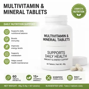 Multivitamin & Multimineral Formula Tablets with Vitamin D3 Zinc Iron Selenium Supports Overall Health 60 Tablets