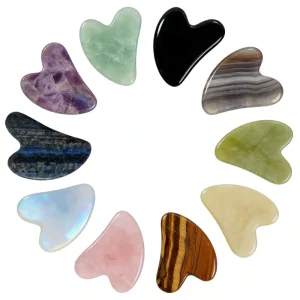 Natural Heart Shaped Jade Stone Gua Sha Tool Facial & Body Massage Stone for Lymph Drainage Skin Rejuvenation & Relaxation