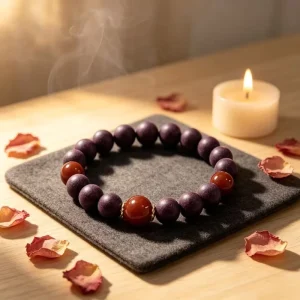 Natural Red Agate Green Jade Wellness Bracelet with Chinese Medicinal Herbs Infusion for Stress Relief Meditation Yoga