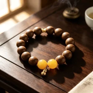 Natural Scented Incense Bead Bracelet Honey Amber Gourd Aromatherapy Bracelet for Stress Relief Meditation Sleep Aid