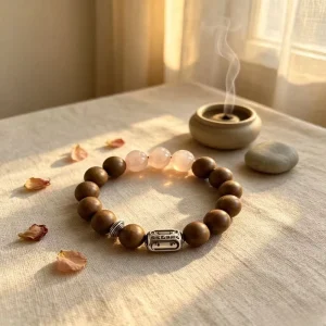 Natural Scented Incense Beaded Bracelet Rose Quartz Vintage Silver Aromatherapy Bracelet For Stress Relief Meditation