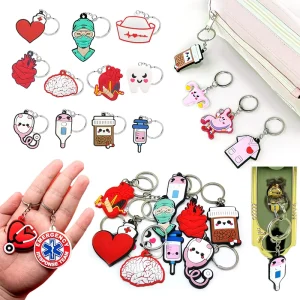 New Fashion 2D Cute Cartoon Soft Silicone Carabiner Keychain Personalized Medicine Doctor Custom Stainless Steel