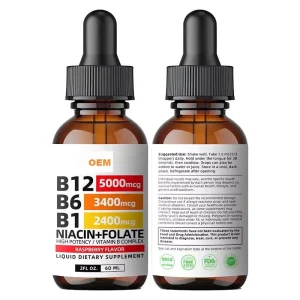 OEM Adult Folic Acid Vitamin B12 Drops Oral Liquid Vitamin B Complex Supplement 60ml Improve Memory Immunity & Sleep Support