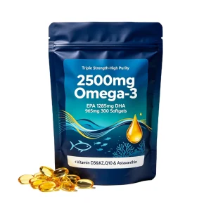 OEM Adult Triple Strength 2500mg Omega-3 Softgels EPA DHA Vitamin D3 K2 Q10 Astaxanthin Support Heart Brain Immune Health