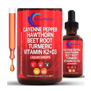 OEM ODM Natural Cayenne Pepper Extract Liquid Drops Hawthorn Berry Vitamin D3 K2 Beet Root Turmeric Drops Supplements
