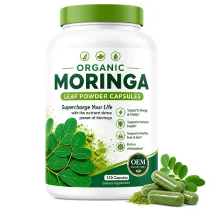 Organic Moringa Oleifera Leaf Powder Capsules Nutrient Dense Superfood for Vitality Energy Booster Immune Health Support OEM