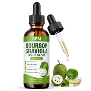 Organic Soursop Graviola Liquid Drops Clean Label Non-GMO Vegan Herbal Supplement GMP Certified Annona Muricata Extract