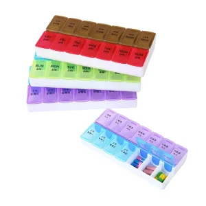 Portable Large Size Seven-Day Weekly Braille 14-Grid Double-Row Solid Color Pill Box Small Divided Storage Box