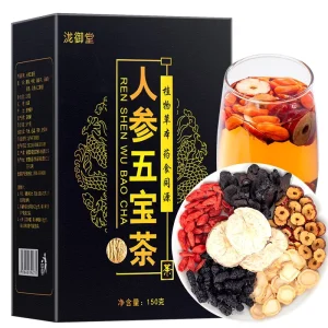 Private Label Men’s Power Energy Tea Natural Ginseng Maca Five Treasures Herbal Tea for Kidney Support and Stamina Boost